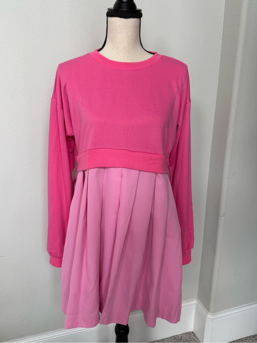Ces Femme Bright Pink Layered Look Sweatshirt Dress